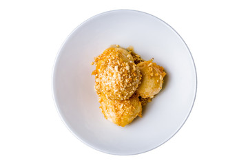 Deep fried bananas on white background isolated