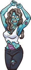 Female dancing zombie looking angry clip art. Vector illustration with simple gradients. All in a single layer. 