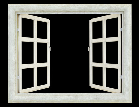 Aged wooden window on black 3d rendering