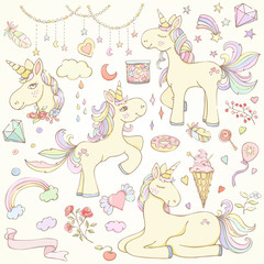 Fototapeta premium Magic unicorns elements set