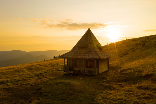 Aerial drone photo of Lucaciasa mountain shelter