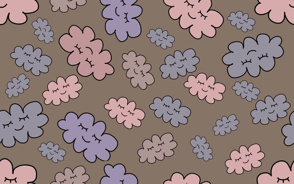 kawaii clouds illustration seamless pattern