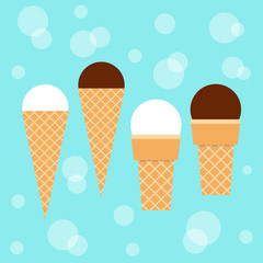 Ice cream, vector illustration. Vanilla and chocolate ice cream.