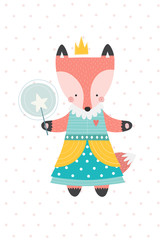 Little fox princess. Vector illustration in a scandinavian style.