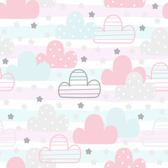 Cute hand drawn clouds Seamless pattern. vector illustration