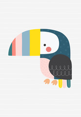 Colorful toucan. Vector illustration in a scandinavian style with simple background. Funny poster. - obrazy, fototapety, plakaty
