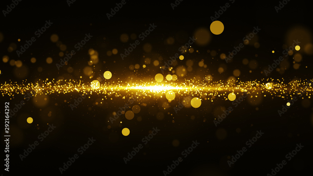 Poster abstract golden background with light in center and particles. starburst with sparks and flare.