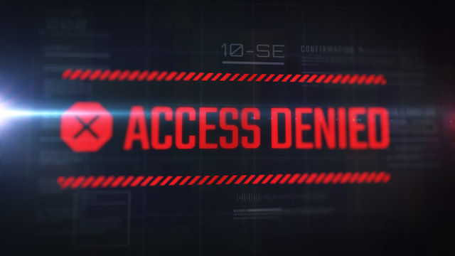 Access denied message on the screen. Futuristic interface. Text with lcd effect.