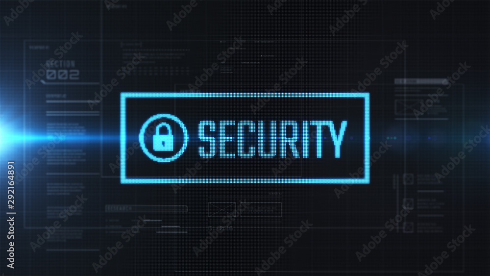 Poster online security popup on the screen. lcd text effect. futuristic interface. hud.