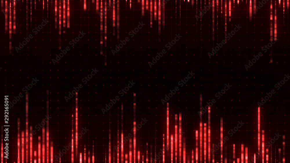 Poster red abstract background with grid and light glowing cyber chart.