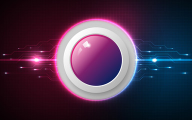 Realistic circle pink and blue button on abstract technology