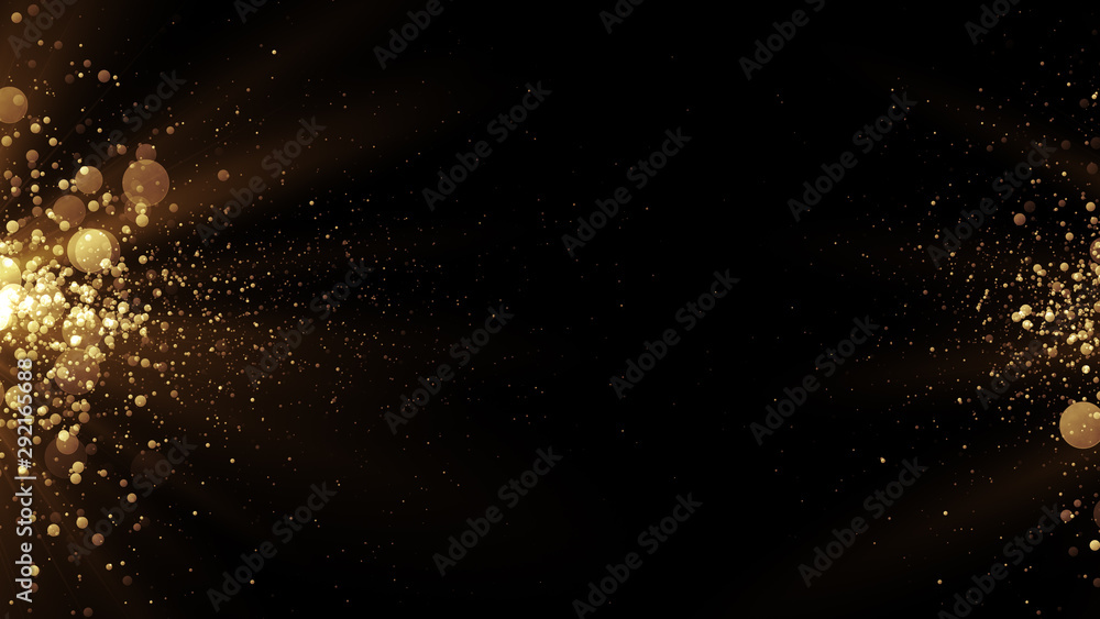 Poster abstract golden background with particles come from the left and right.