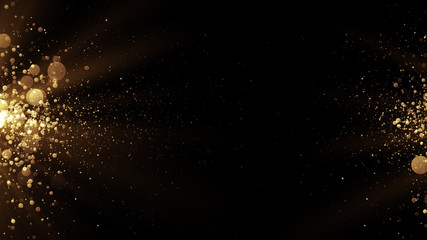 Abstract golden background with particles come from the left and right.