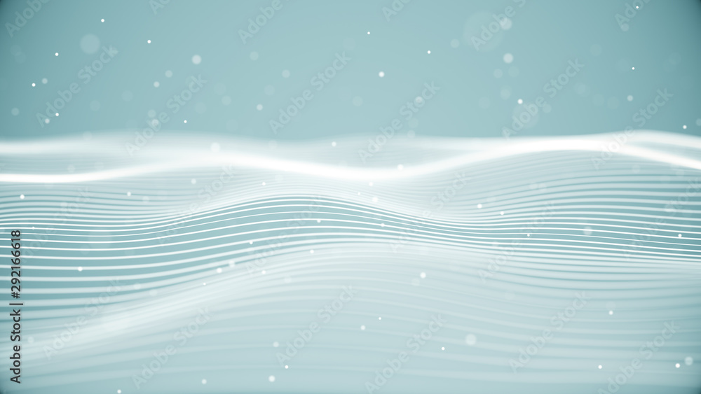 Poster light waves with particles abstract background for business presentation. digital wavy surface with 