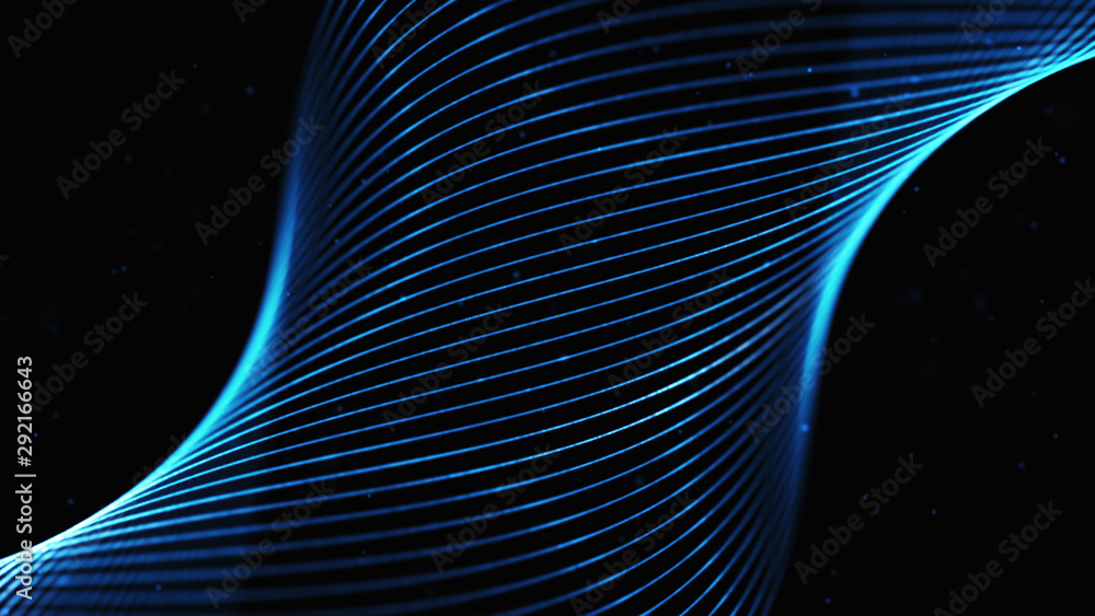 Poster digital curve structure with particles in a cyber space. abstract spiral texture.