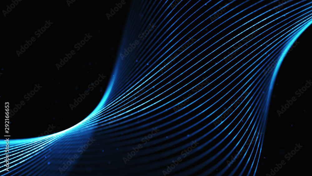 Poster abstract background of twisted surface in a cyber space. spiral rotating element with particles.