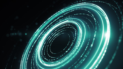 Abstract background made from rotating rings and bright particles. Futuristic template for a title screen. HUD portal.