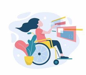 Disabled girl sitting in a wheelchair