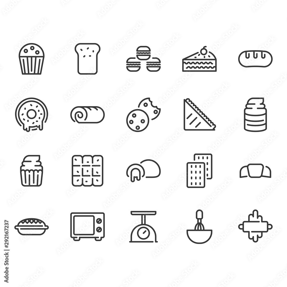 Sticker Bakery icon set.Vector illustration