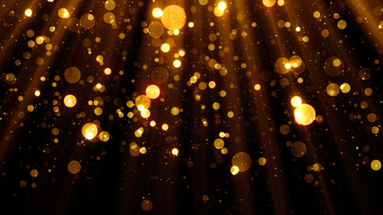 Glitter celebration texture with golden particles. Abstract background with magic lights and sparks.