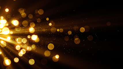 Glitter celebration texture. Abstract magic stream with golden particles, lights and sparks.