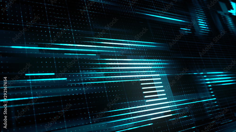 Poster abstract high-tech blue background for communication concept with digital flow in a cyber space.
