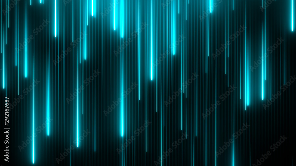 Poster abstract high tech wall background with neon rays falling down. shiny beams in a cyberspace. commerc