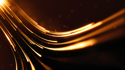 Award screen abstract background. Shiny glitter particles orbit motion. Striped creative texture for holiday celebration. Luxury pattern with bright neon light rays. © Sergii