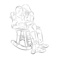 Cute love couple sitting on rocking chair. A good relationship in a happy   fallen in love couple. Happy valentine or love in winter concept. vector illustration isolated cartoon hand drawn