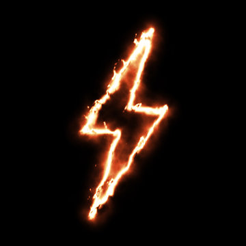 Abstract lightning bolt outlined icon isolated on the black background.