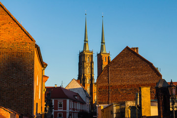 View on The Cathedral of St. John the Baptist in Wrocaw at sunset. Poland