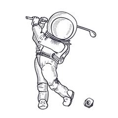 Astronaut with a golf club. The game of golf. Coloring Page.