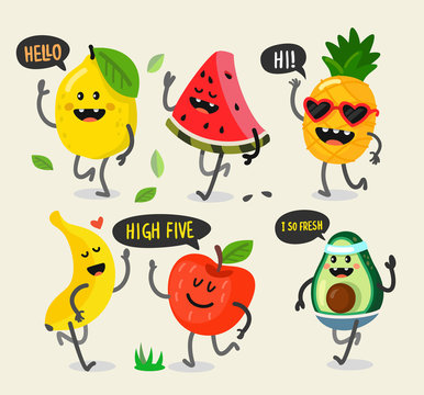 Different cute fruits are walking
