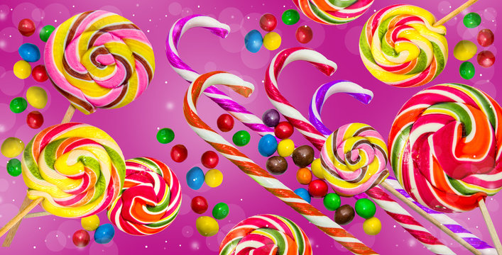 Candy background. Candies on a feulette background.