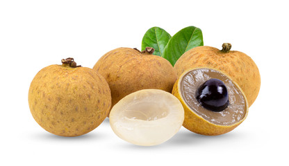 fresh longan with leaf isolated on white background. full depth of field