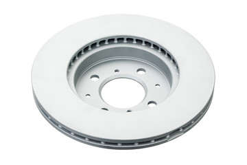 New brake disc with zinc coat isolated on white background