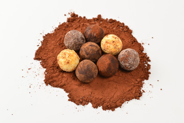 Chocolate truffle isolated on white background.