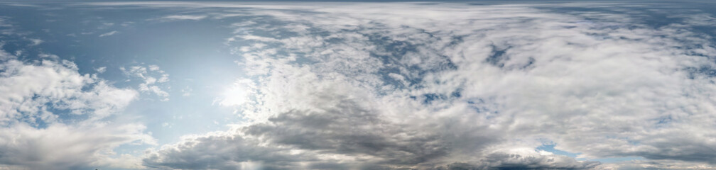 Seamless cloudy blue sky hdri panorama 360 degrees angle view with zenith and beautiful clouds for...