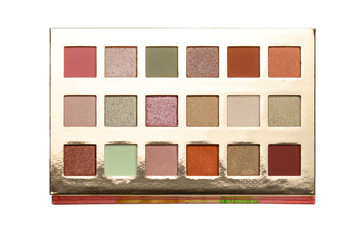 Eye shadow palette isolated on white background. Copy space.