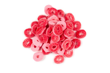 Jelly rings isolated on white background. Pink rings.