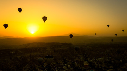Sunset Over Cappadocia Turkey with Hot Air Balloons