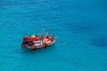 Thai fishing boats are floating in the sea