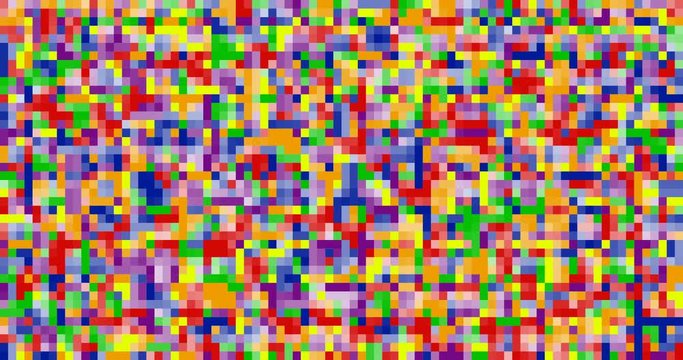 colorful square 8 bit pixel background in lgbt pride rainbow colors, loop 4k stock video footage, motion graphic animation