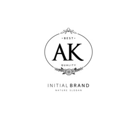 A K AK Beauty vector initial logo, handwriting logo of initial signature, wedding, fashion, jewerly, boutique, floral and botanical with creative template for any company or business.