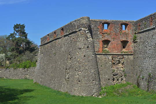 Uzhgorod fortress against blue sky background
