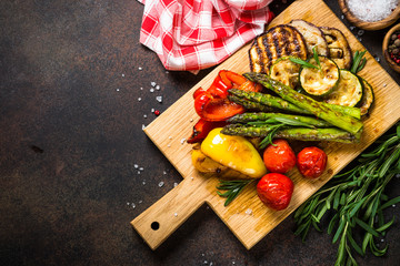 Grilled vegetables - zucchini, paprika, eggplant, asparagus and tomatoes.