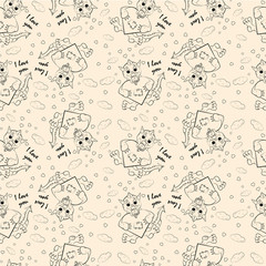 contoured seamless childrens illustration of a dragon hugging a heart with I love you