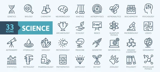Fotobehang Science, scientific activity elements - minimal thin line web icon set. Outline icons collection. Simple vector illustration. © Happy Art