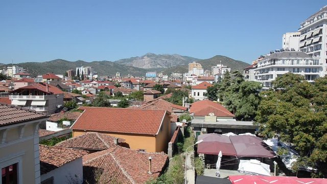 Elbasan, Albania. Panorama over the city. Elbasan is The third largest city in Albania and popular tourist destination.