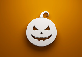 Halloween Pumpkin scary face isolated on orange background. 3D render illustration. copy space for text